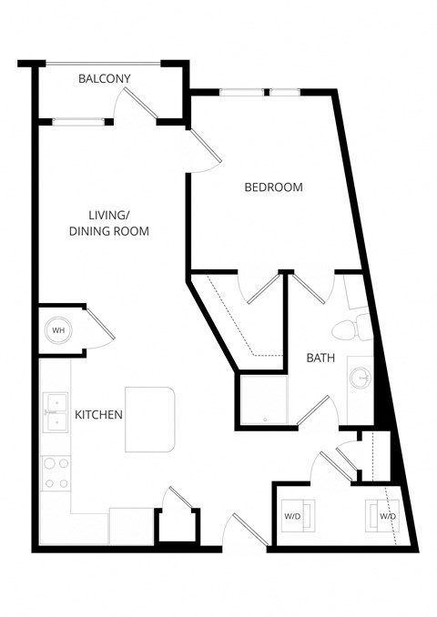 Floor plan for 1 bed, 1 bath, 745 sqft